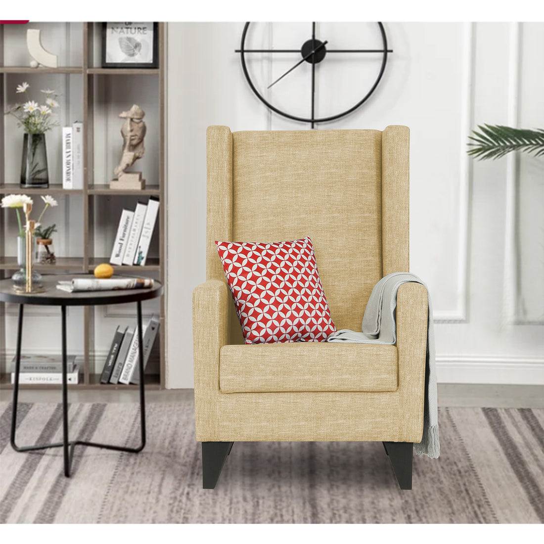 Adorn India Christopher 1 Seater Wing Chair Decent (Beige)