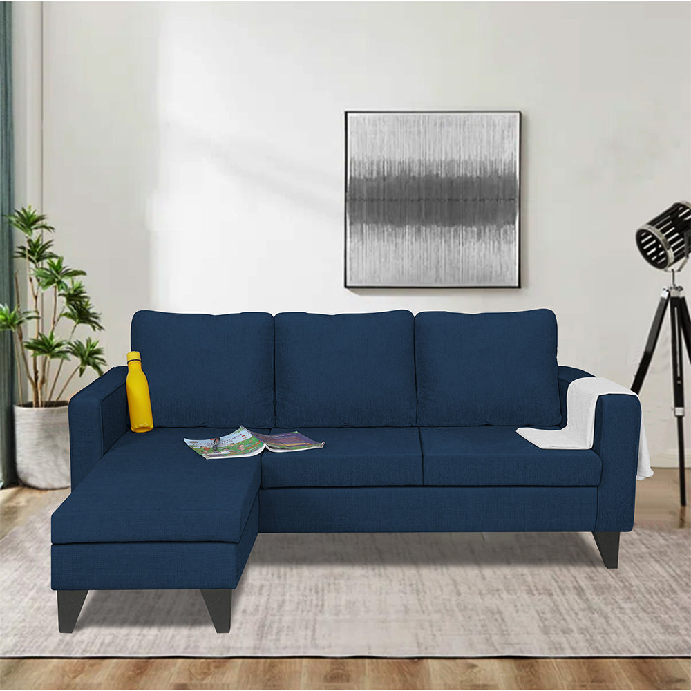 Adorn India Chandler L Shape 4 Seater Sofa Set Plain (Left Hand Side) (Blue)