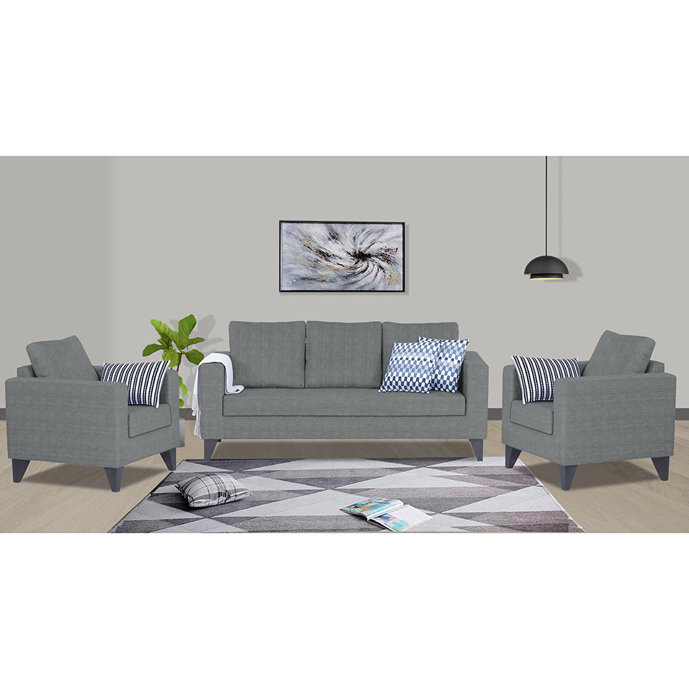 Adorn India Hallton Plain 3-1-1 5 Seater Sofa Set (Grey) (3 Year Warranty)