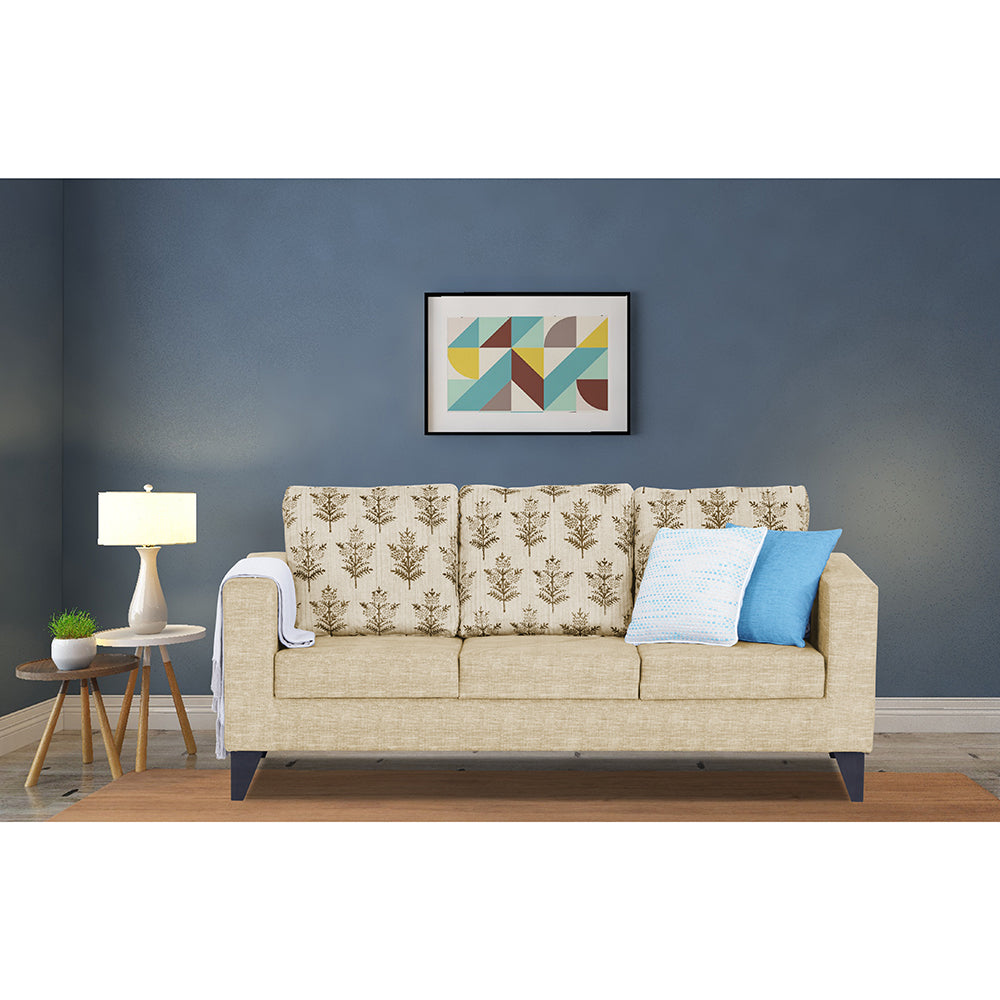 Adorn India Straight line Plus Leaf 3 Seater Sofa (Beige) (3 Year Warranty)