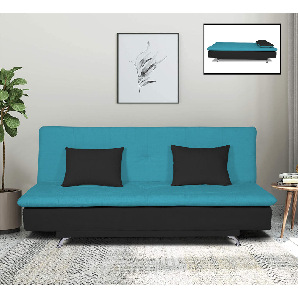 Adorn India Aspen 3 Seater Sofa cumbed(Aqua Blue & Black) (3 Year Warranty)