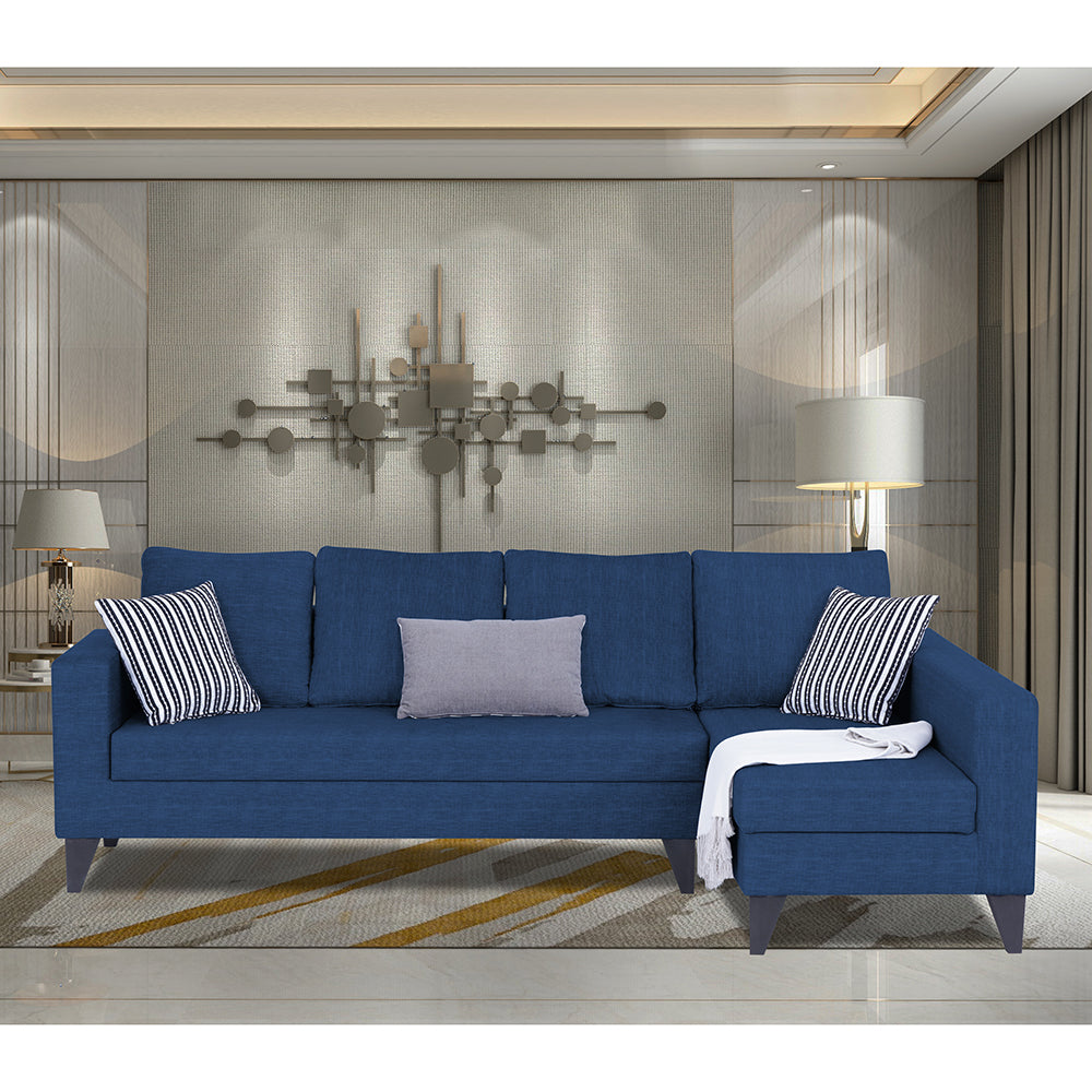 Adorn India Beetle Plus Bricks L Shape 6 Seater Sofa Set (Right Hand Side) (Blue) (3 Year Warranty)