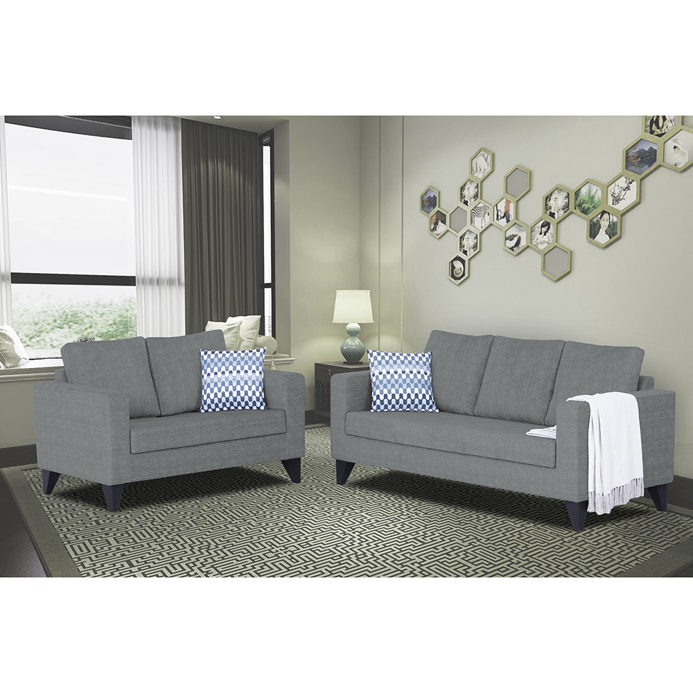 Adorn India Hallton Plain 3+2 5 Seater Sofa Set (Grey) (3 Year Warranty)