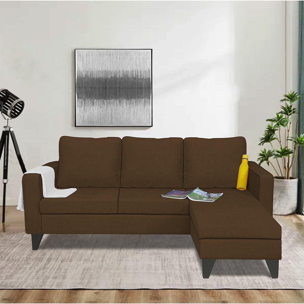 Adorn India Chandler L Shape 4 Seater Sofa Set Plain (Right Hand Side) (Brown)