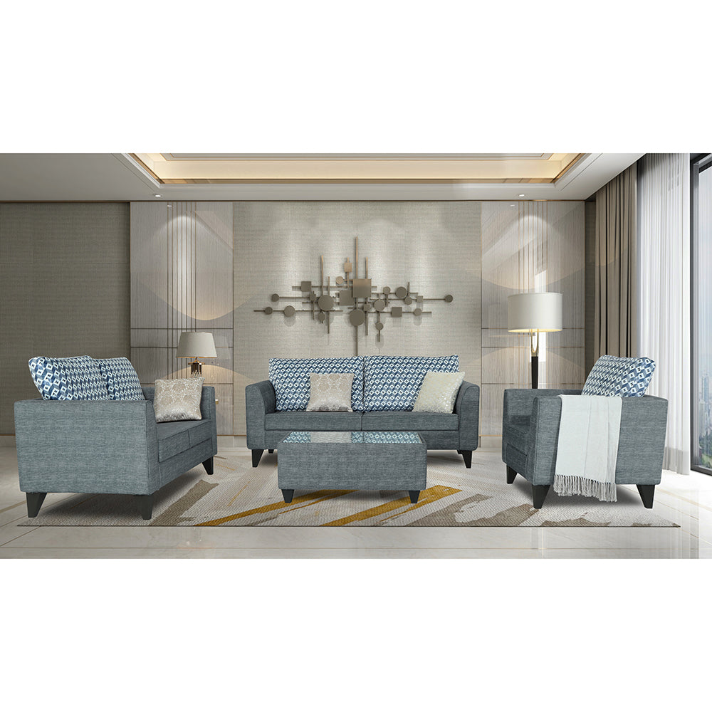 Adorn India Tornado Bricks 3+2+1 6 Seater Sofa Set with Centre Table (Grey)