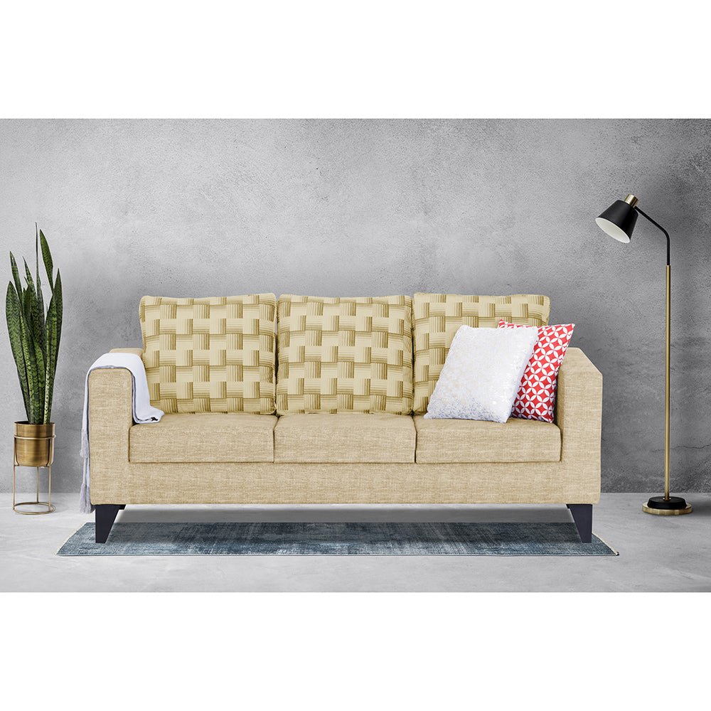 Adorn India Straight line Plus Bricks 3 Seater Sofa (Beige) (3 Year Warranty)