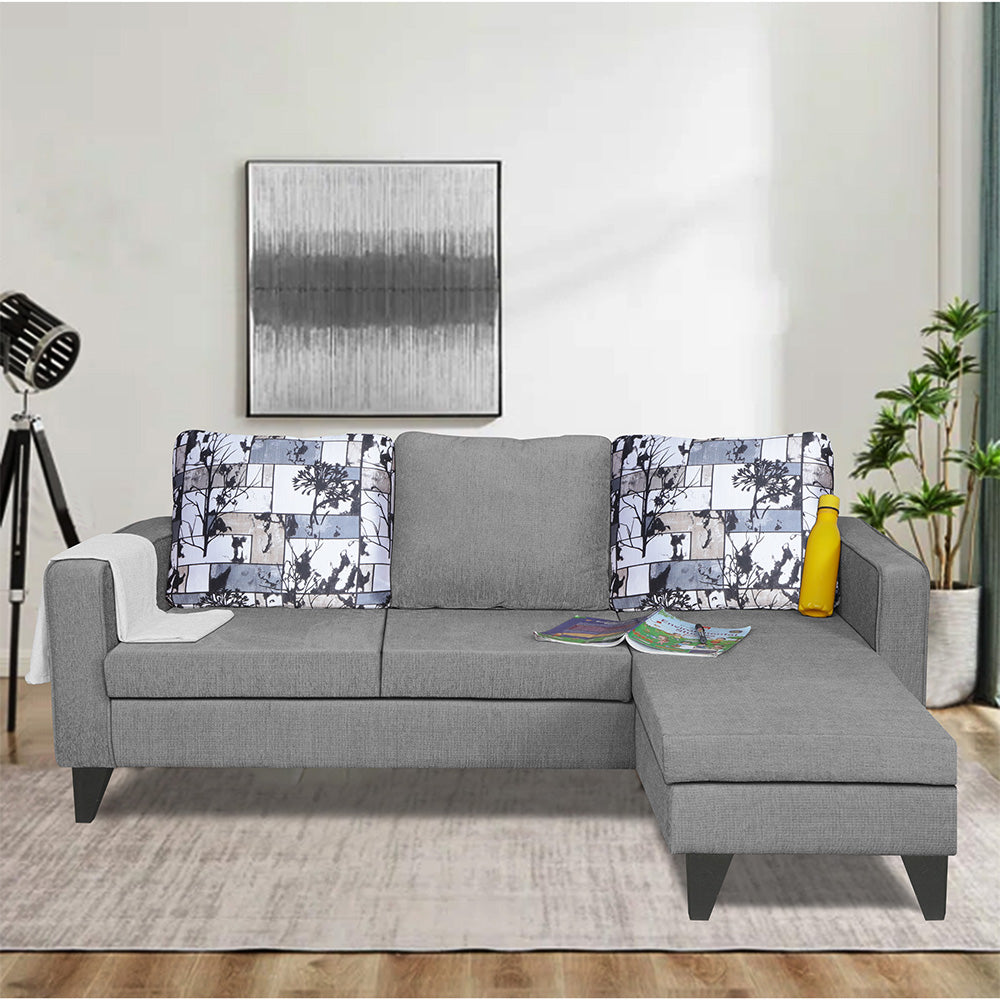 Adorn India Hallton L Shape 4 Seater Sofa Set Digital Print (Grey) (3 Year Warranty)