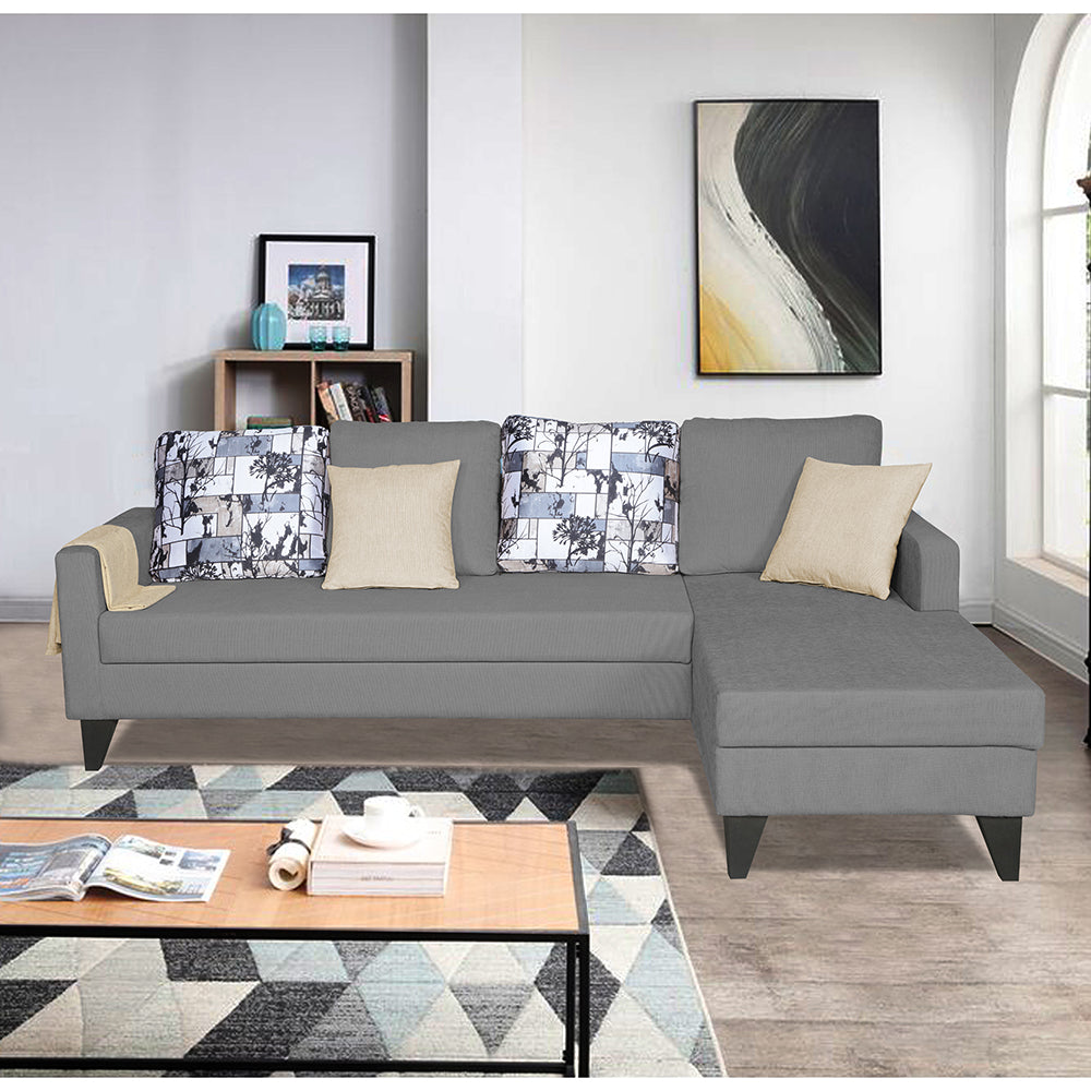 Adorn India Hallton L Shape 5 Seater Sofa Set Digitel Print (Right Hand Side) (Grey) (3 Year Warranty)