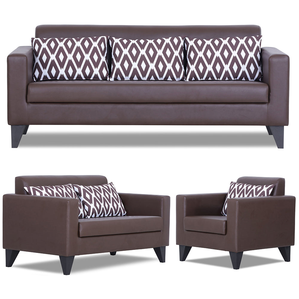 Adorn India Bladen Leatherette 3+2+1 6 Seater Sofa Set (Brown)