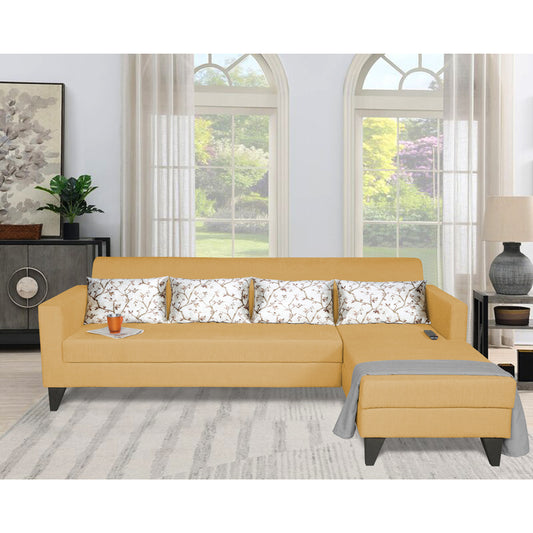 Adorn India Bladen L Shape 5 Seater Sofa Set Floral Print (Right Hand Side) (Beige)