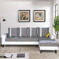 Adorn India Ashley Leatherette Fabric L Shape 6 Seater Sofa Set Stripes (Right Hand Side) (Grey & White) (3 Year Warranty)