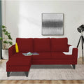 Adorn India Chandler Plain L Shape 4 Seater Wood Sofa Set (Maroon) (3 Year Warranty)