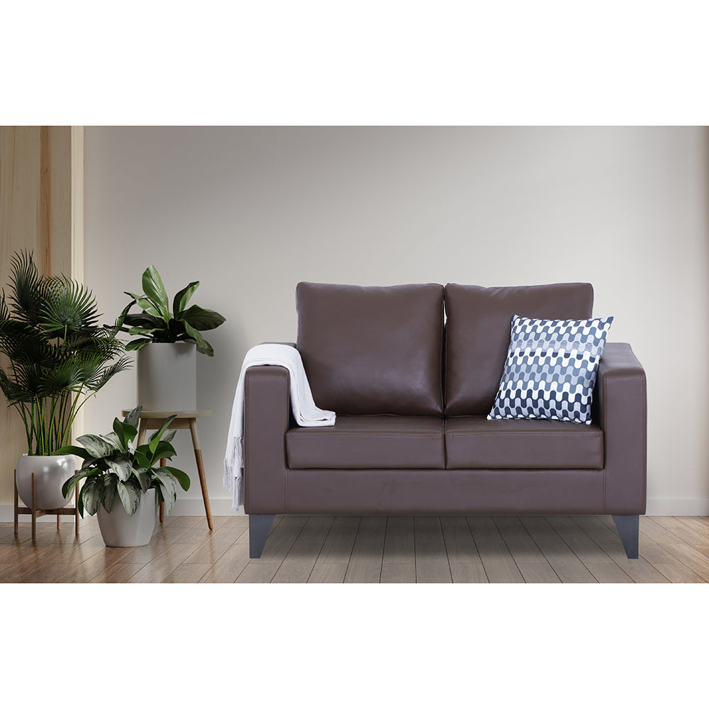 Adorn India Straight line Plus Leatherette 2 Seater Sofa (Brown) (3 Year Warranty)