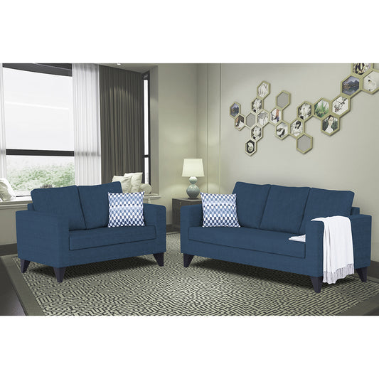Adorn India Hallton Plain 3-2 Five Seater Sofa Set (Blue)