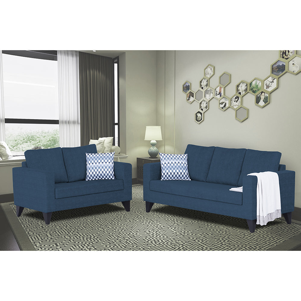 Adorn India Hallton Plain 3+2 5 Seater Sofa Set (Blue) (3 Year Warranty)