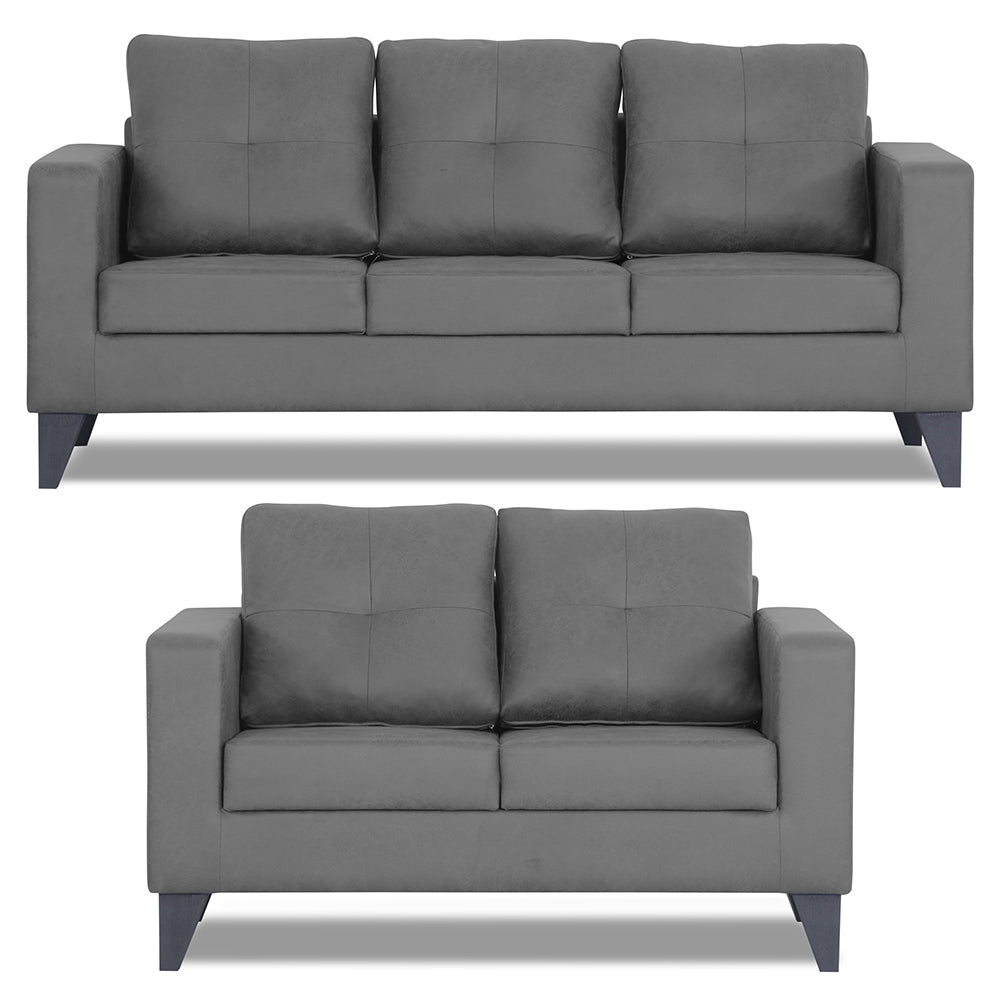 Adorn India Straight line Plus Premium Leatherette Suede 3+2 5 Seater Sofa Set (Grey) (3 Year Warranty)