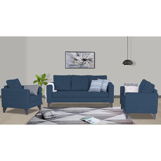 Adorn India Hallton Plain 3-2-1 Six Seater Sofa Set (Blue)