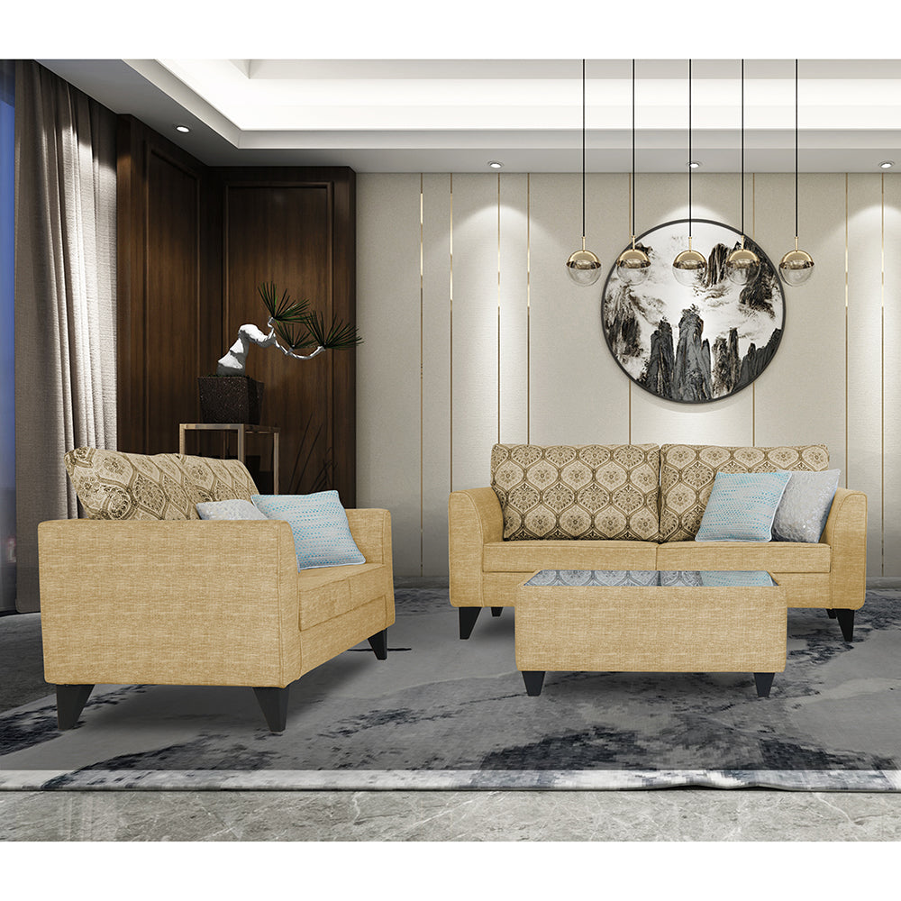 Adorn India Cortina Damask (3 Years Warranty) 3+2 5 Seater Sofa Set with Centre Table (Beige)