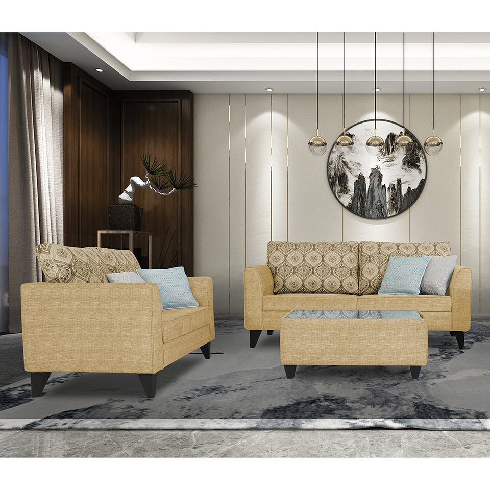 Cortina Damask 3+2 5 Seater Sofa Set with Centre Table (Beige)