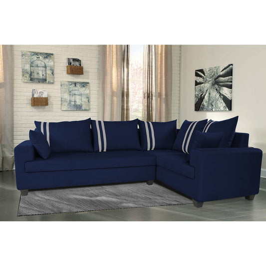 Adorn India Winston L Shape 6 Seater Sofa Set (Right Side) (Blue)