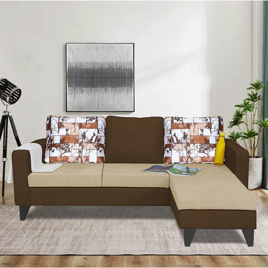 Adorn India Hallton L Shape 4 Seater Sofa Set Digital Print (Brown & Beige)