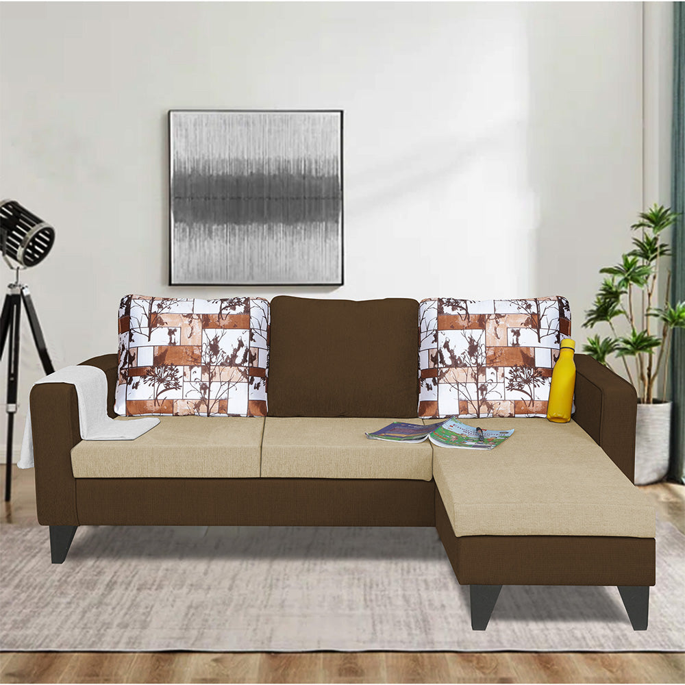 Adorn India Hallton L Shape 4 Seater Sofa Set Digital Print (Brown & Beige) (3 Year Warranty)