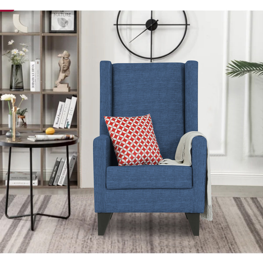 Adorn India Christopher 1 Seater Wing Chair Decent (Blue)