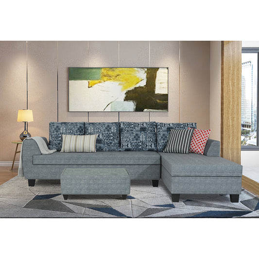 Adorn India Raiden Crafty L Shape 6 Seater Sofa Set with Center Table (Right Hand Side) (Grey) (3 Year Warranty)