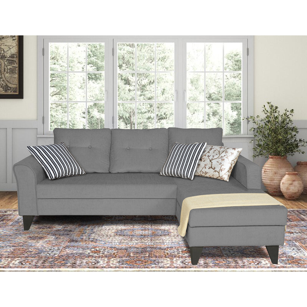 Adorn India Maddox L Shape 4 Seater Sofa Set Tufted (Right Hand Side) (Grey)