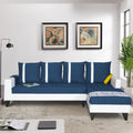 Adorn India Ashley Leatherette Fabric L Shape 6 Seater Sofa Set Stripes (Right Hand Side) (Blue & White) (3 Year Warranty)