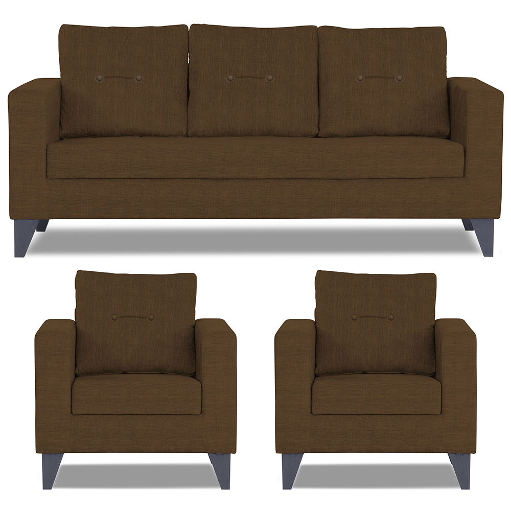 Adorn India Hallton Tufted 3+1+1 5 Seater Sofa Set (Brown) (3 Year Warranty)