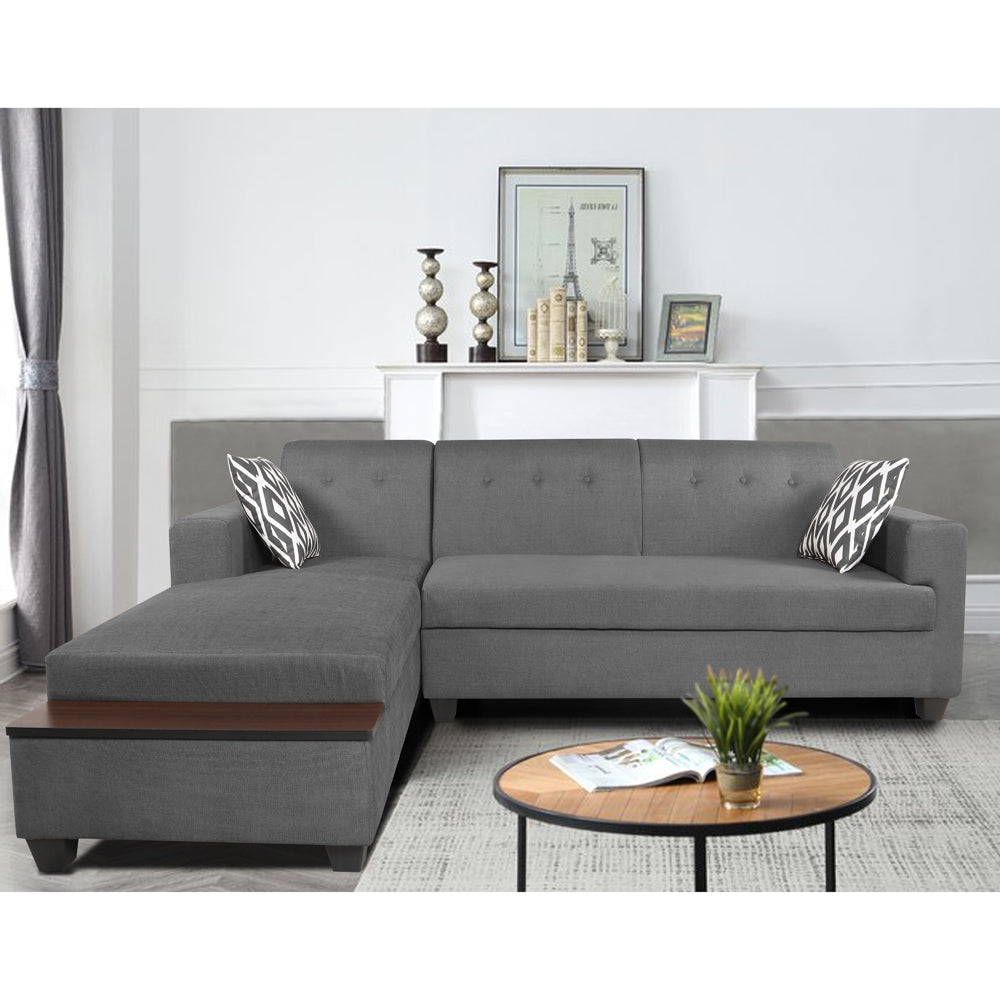 Adorn India Blazer L Shape 5 Seater Sofa Set (Left Side, Grey)