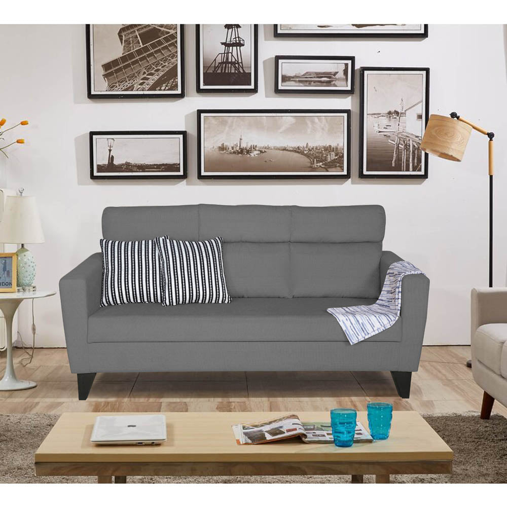 Adorn India Cardello 3 Seater Sofa (Grey) (3 Year Warranty)