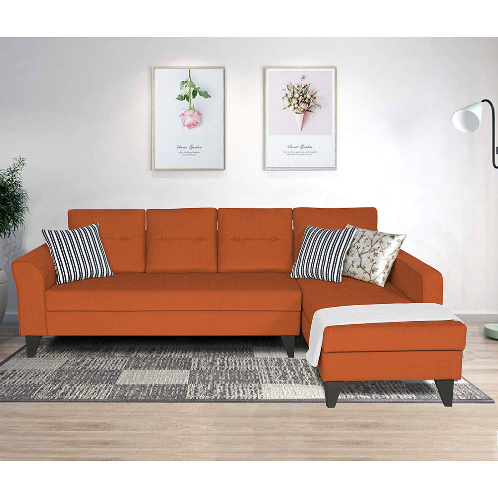 Adorn India Maddox Tufted L Shape 6 Seater Sofa Set (Right Hand Side) (Rust)