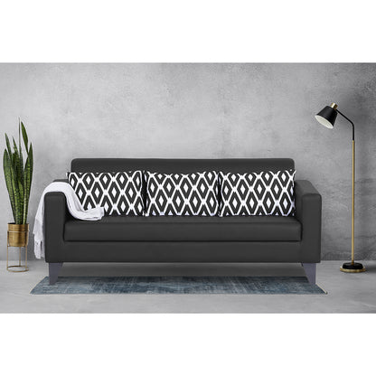 Adorn India Bladen Leatherette 3 Seater Sofa (Black)