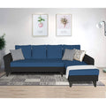 Adorn India Maddox Plain Two Tone L Shape 6 Seater Sofa Set RHS (Blue & Black) (3 Year Warranty)