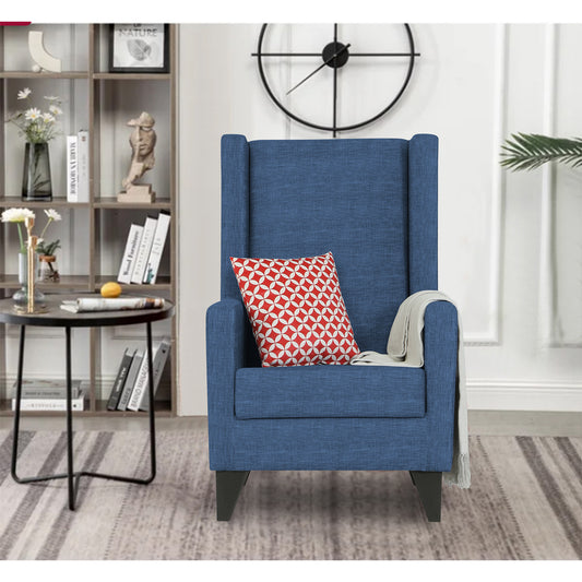 Adorn India Christopher 1 Seater Wing Chair Decent with Puffy (Blue)