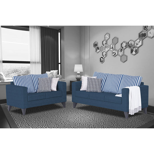 Adorn India Straight Line Plus Stripes 3+2 5 Seater Sofa Set (Blue)
