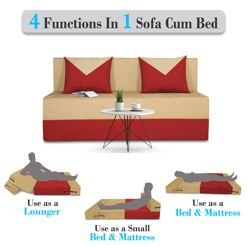Adorn India Easy Boom 2 Seater Sofa Cum Bed 4 x 6 (Red & Beige) (1 Year Warranty)