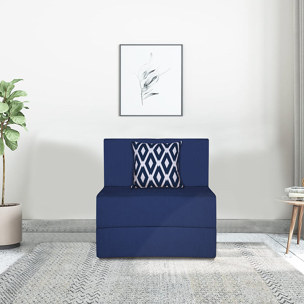 Adorn India Easy 1 Seater Sofa Cum Bed (Rhombus Pattern) Chennile Fabric - Washable Cover - Including 1 Cushion - Size 2.5' x 6' Ft (Blue Color) Perfect for Home & Office for Guests