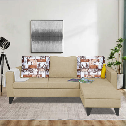Adorn India Hallton L Shape 4 Seater Sofa Set Digital Print (Beige)
