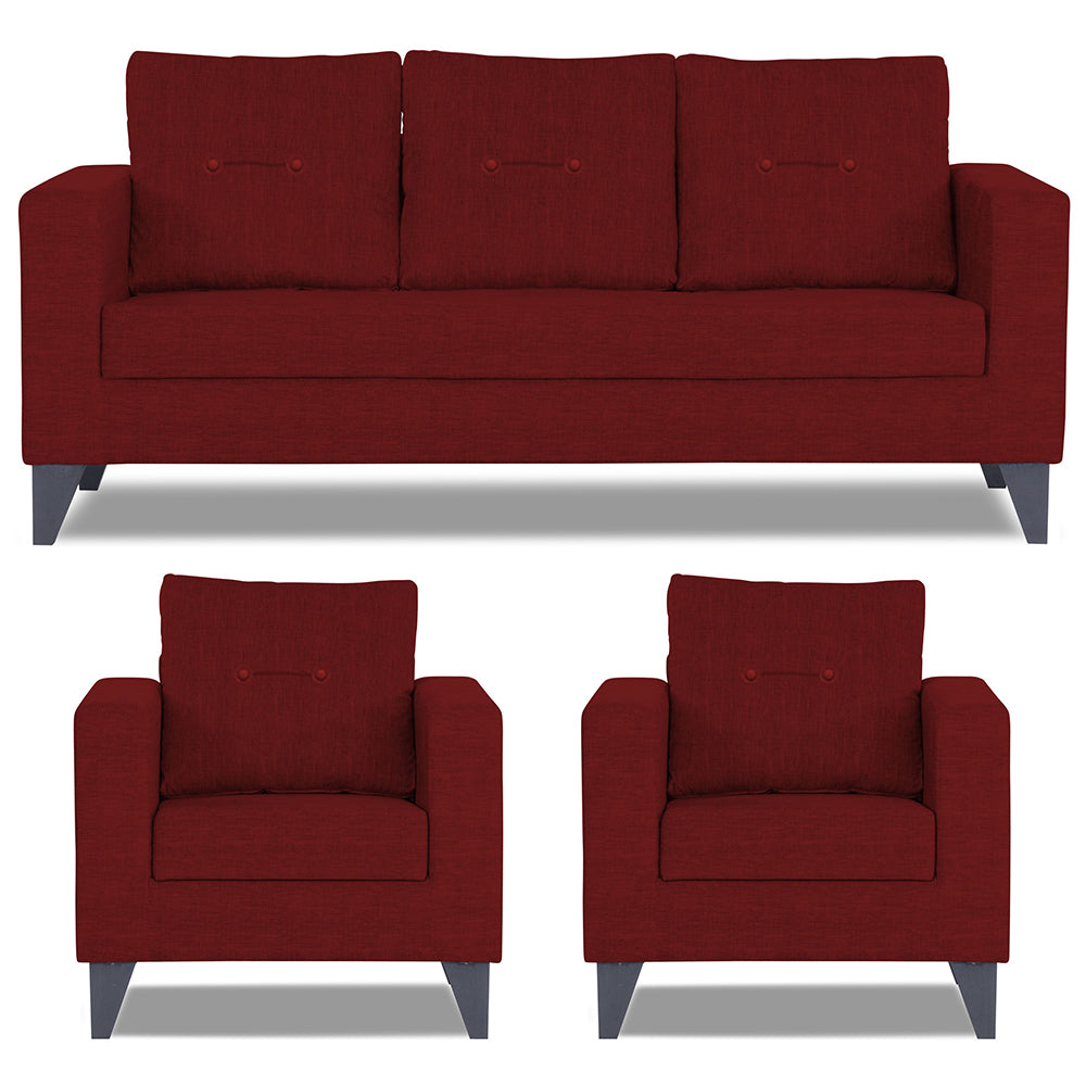 Adorn India Hallton Tufted 3+1+1 5 Seater Sofa Set (Maroon) (3 Year Warranty)