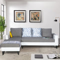 Adorn India Ashley Leatherette Fabric L Shape 6 Seater Sofa Set Digitel Print (Left Hand Side) (Grey & White) (3 Year Warranty)