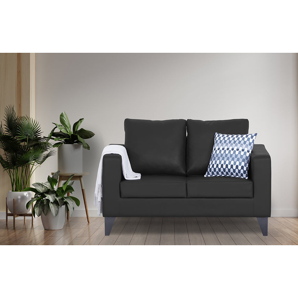 Adorn India Straight line Plus Leatherette 2 Seater Sofa (Black) (3 Year Warranty)