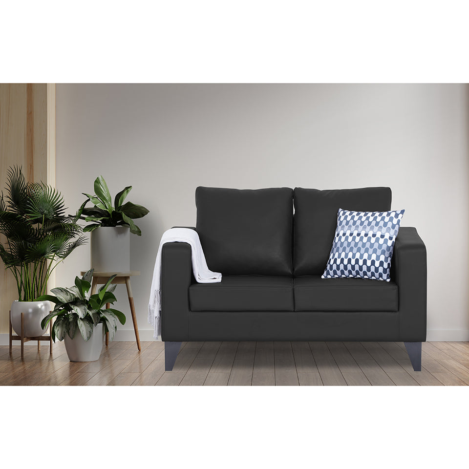 Straight line Plus Leatherette 2 Seater Sofa (Black)