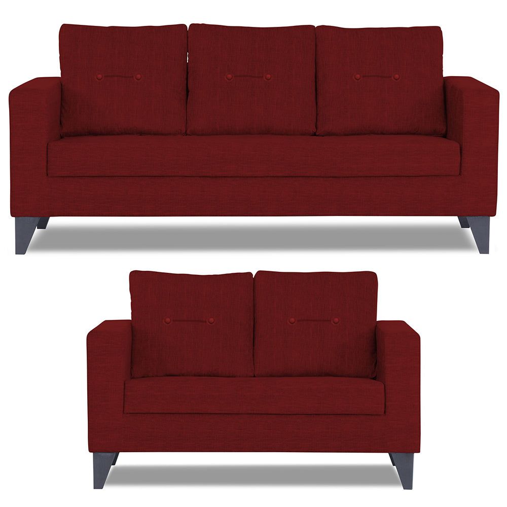 Adorn India Hallton Tufted 3+2 5 Seater Sofa Set (Maroon)