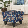 Adorn India Christopher 1 Seater Wing Chair Floral Print with Puffy (Blue)
