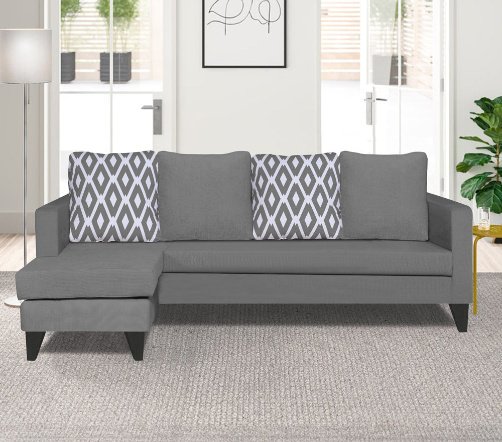 Adorn India Beetle Rhombus L Shape 5 Seater Sofa Set LHS (Grey) (3 Year Warranty)