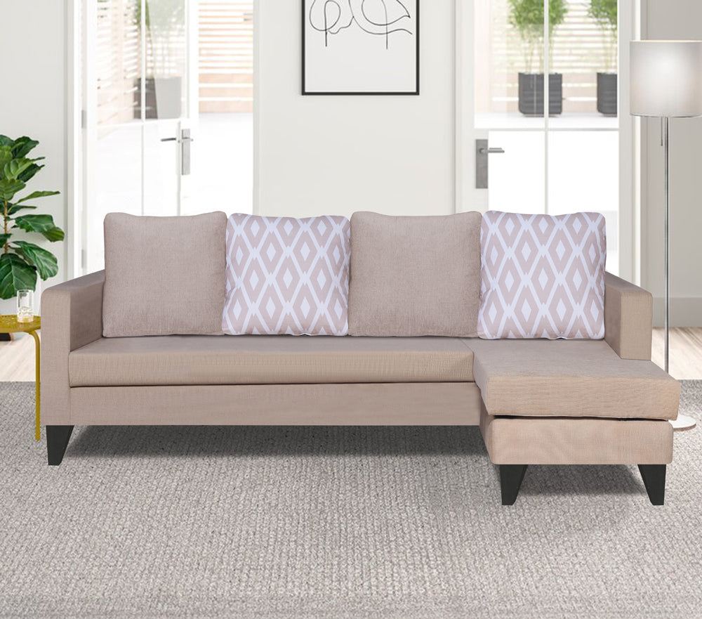 Adorn India Beetle L Shape 5 Seater Sofa Set Rhombus (Right Hand Side) (Beige)