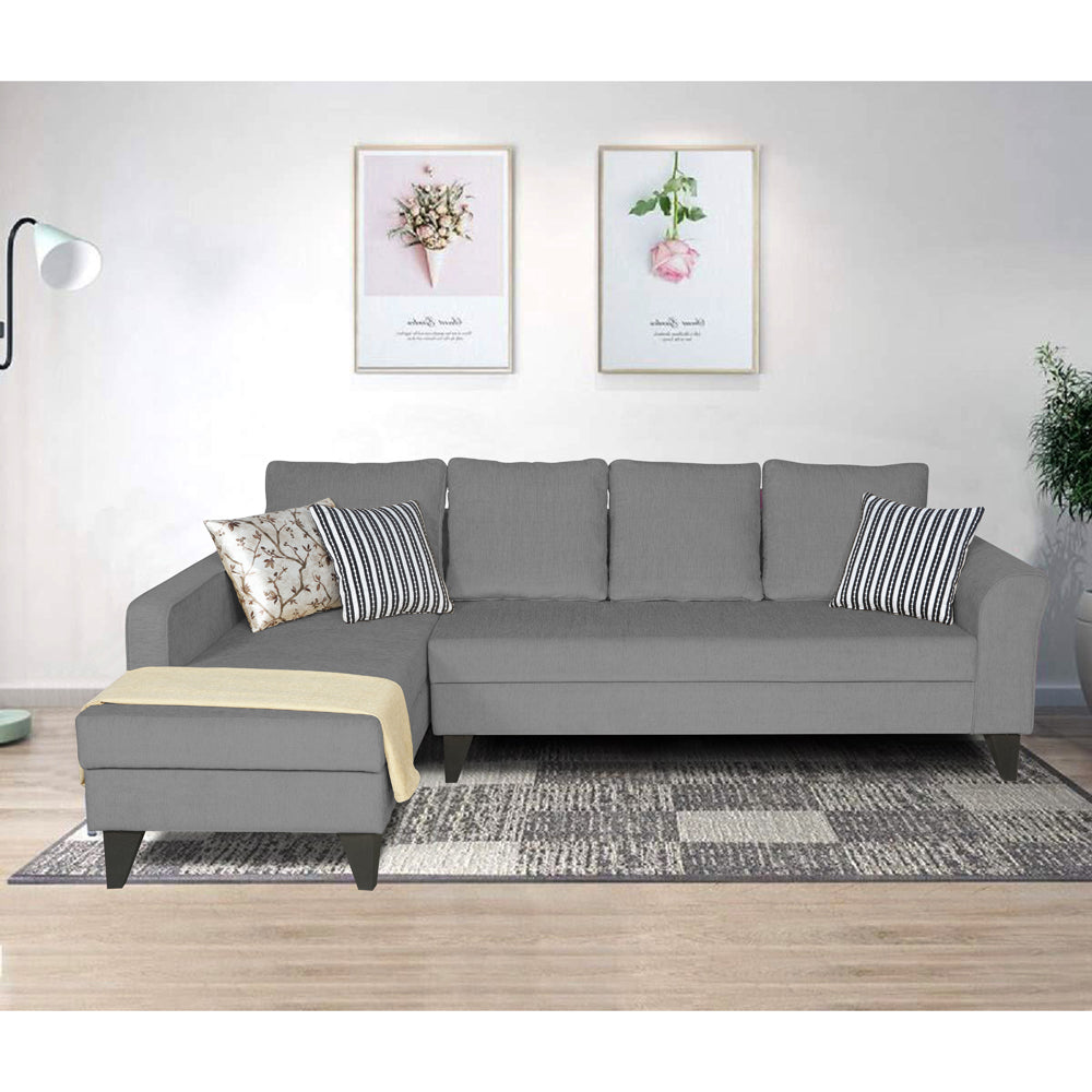Adorn India Maddox Plain L Shape 6 Seater Sofa Set LHS (Grey) (3 Year Warranty)